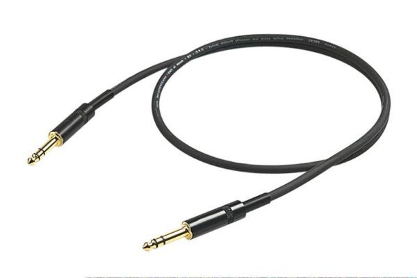 CABLE BALANCEADO Cable Proel CHL140LU1. Cable de instrumento profesional con conectores metálicos YongShen negros con pin dorado jack estéreo - jack estéreo 1m