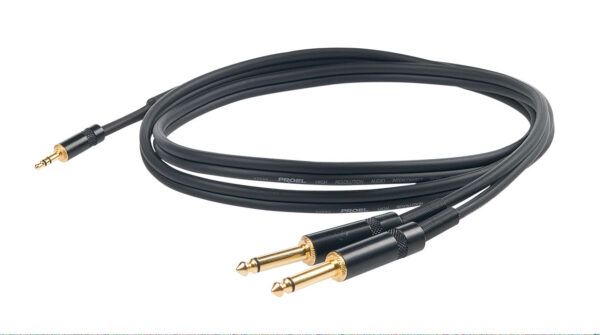 CABLE ADAPTADOR EN Y Cable Proel CHLP170LU15. Cable profesional de audio tipo Y con conectores dorados YONSHENG. mini jack estéreo 3.5 mm - 2 x jack mono.  Longitud 1