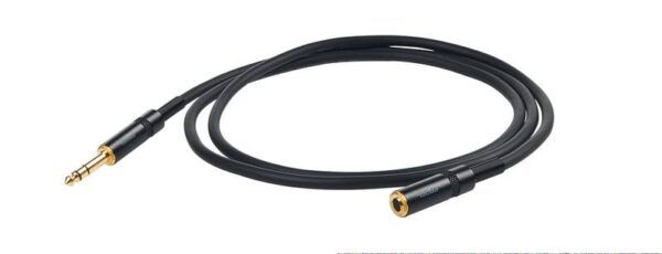 CABLE BALANCEADO Cable Proel CHLP190LU5. Cable de extensión instrumento profesional con conectores metálicos YongShen negros con pin dorado jack estéreo - jack hembraestéreo 5m