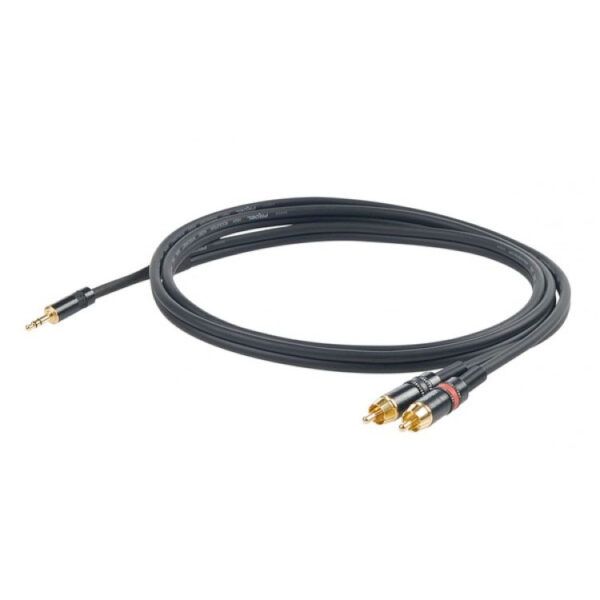 CABLE DE AUDIO RCA Cable 'Y' profesional con conector estéreo jack 3.5mm YONGSHENG y 2 conectores RCA YONGSHENG. Carcasa negra y conexiones chapadas en oro. Longitud 1.5 mm. Color cable: negro.