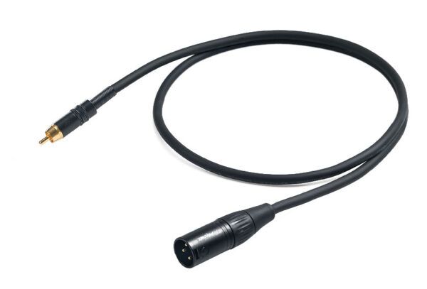 CABLE DE AUDIO RCA Cable de inserción Proel CHLP260LU15. Cable adaptador con clavija RCA YongSheng - XLR YongSheng macho. Cable negro con conectores dorados.