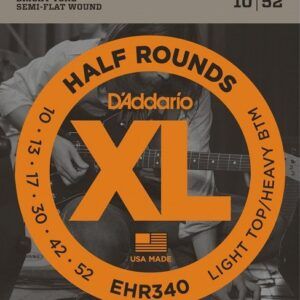 JUEGO CUERDAS PARA GUITARRA ELECTRICA Juego de cuerdas D'Addario EHR340 Half Rounds Light Top/Heavy Bottom [10-52] (010