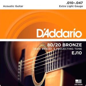 JUEGO CUERDAS PARA GUITARRA ACUSTICA Juegos de cuerdas Guitarra Acústica Serie EJ Bronze 80/20 Extra Light (010 - 014 - 023 - 030 - 039 - 047). El Bronce 80/20
