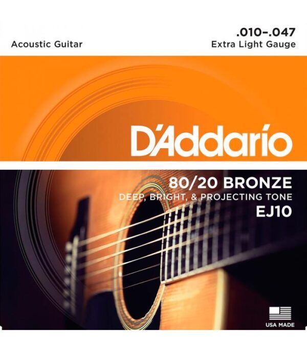 JUEGO CUERDAS PARA GUITARRA ACUSTICA Juegos de cuerdas Guitarra Acústica Serie EJ Bronze 80/20 Extra Light (010 - 014 - 023 - 030 - 039 - 047). El Bronce 80/20