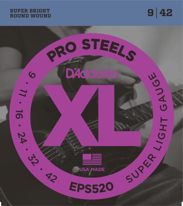 JUEGO CUERDAS PARA GUITARRA ELECTRICA Juego de Cuerdas para Guitarra Eléctrica XL Series ProSteel Super Light (009 - 011 -016 - 024 -032 - 042). Las cuerdas D'Addario XL ProSteels utilizauna aleación de acero altamente magnética y resistente a la corrosión que entrega un tono superbrillante sin llegar a ser estridente. Ofrecen una paleta armónicamente rica