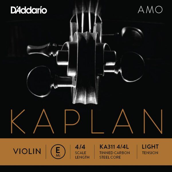 CUERDA SUELTA PARA VIOLIN Cuerda para violín D'Addario Kaplan Amo KA311 4/4Light Mi (E) con núcleo de acero estañado de altocarbono. Kaplan Amo ofrece calidez