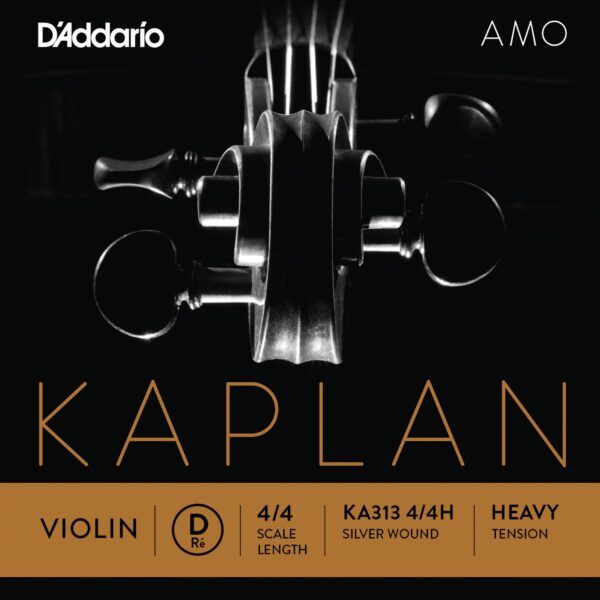 CUERDA SUELTA PARA VIOLIN Cuerda para violín D'Addario Kaplan Amo KA313 4/4Heavy Re (D) con entorchado plateado. Kaplan Amo ofrece calidez