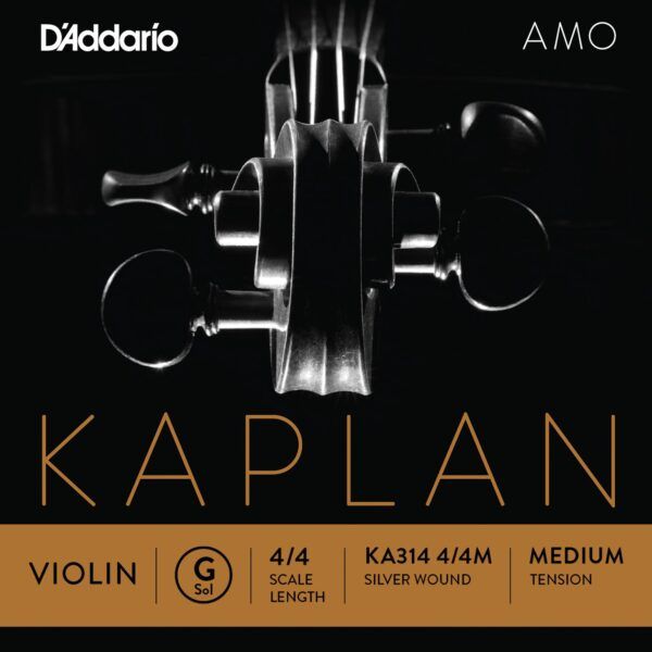 CUERDA SUELTA PARA VIOLIN Cuerda para violín D'Addario Kaplan Amo KA314 4/4Medium Sol (G) con entorchado plateado. Kaplan Amo ofrece calidez