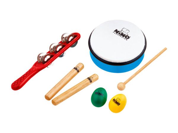 PACK DE PERCUSION DE MANO Set percusión NINO formado por 5 instrumentos: Pandero