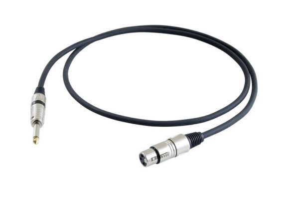 carcasa en metal y conexión de punta dorada - conector hembra aéreo XLR PROEL de 3 polos/S2CPRO - HPC110 - XLR3FVPRO. Longitud 1m.